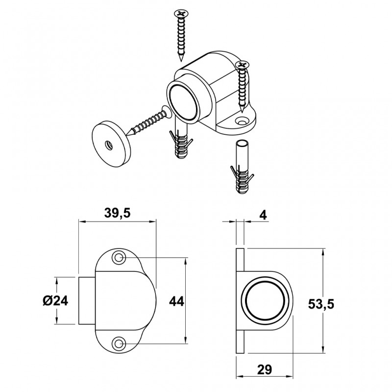 MAGNETIC DOOR RETAINER FLOOR SHELL / BLACK 